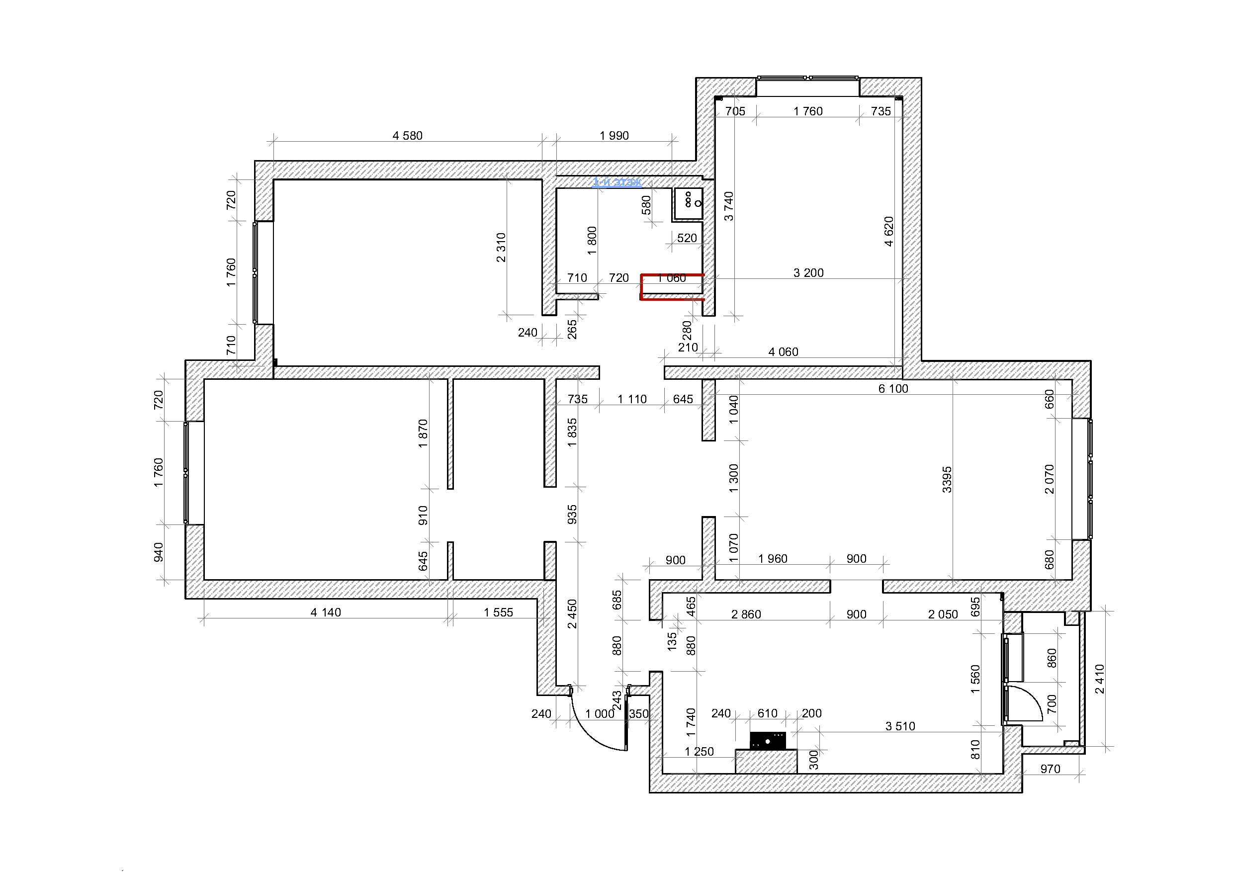Обмерный план четырехкомнатной квартиры